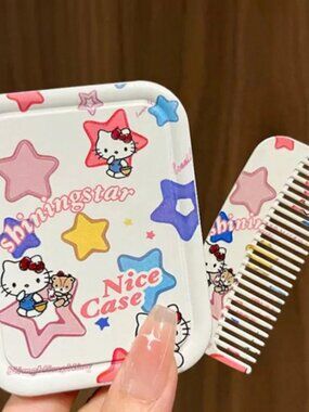 Hello Kitty Portable Folding Makeup Mirror & Comb Set – Compact Travel Beauty